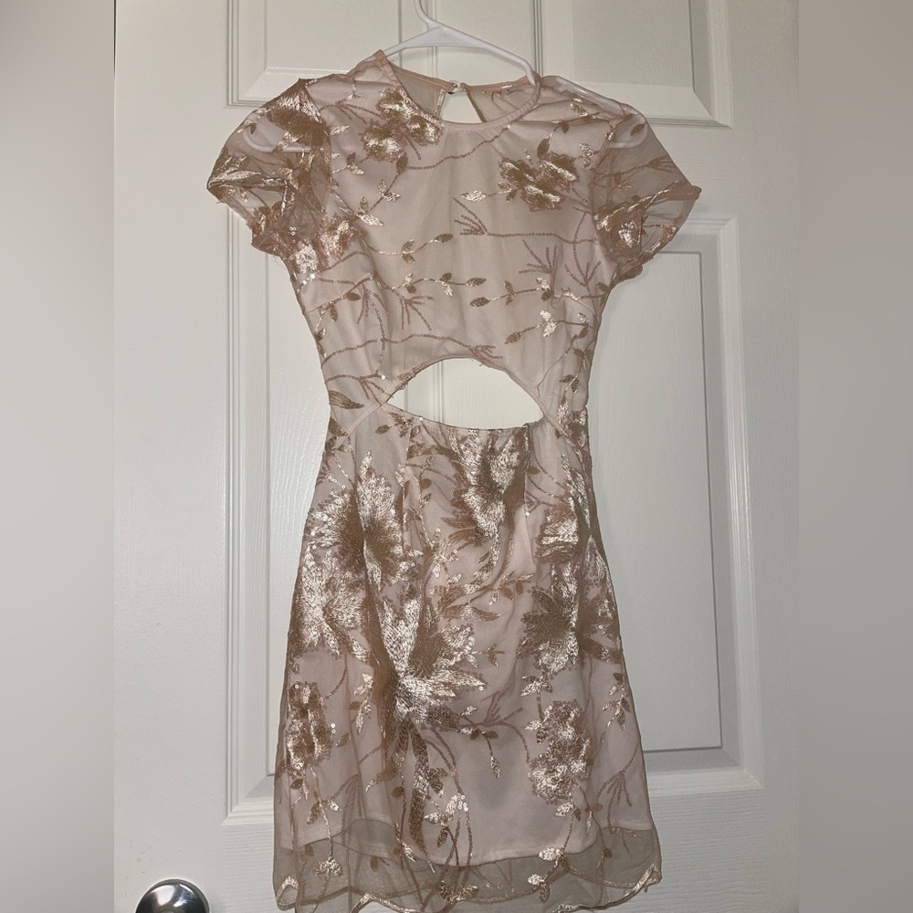 Lucy in the Sky - gold backless mini dress